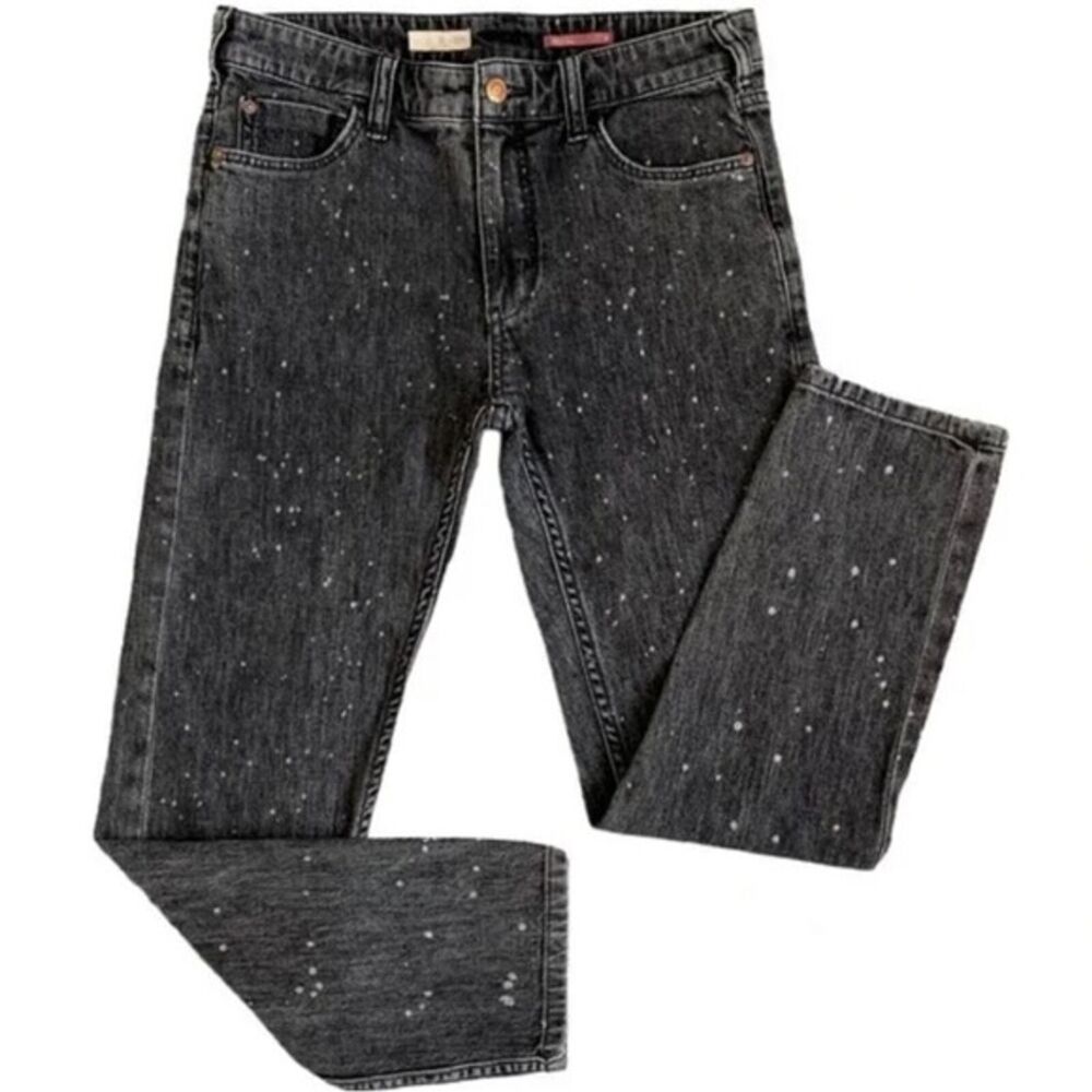 Anthropologie Pilcro Black Gray Tapered Leg Paint Splattered Jeans Sz 27 Stretch